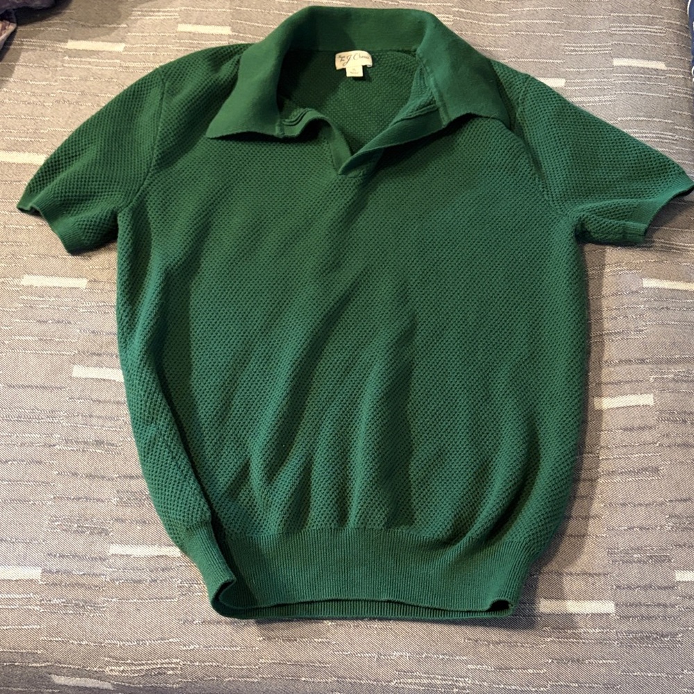 Men's Green Short-Sleeve Sweater Knit Polo Shirt